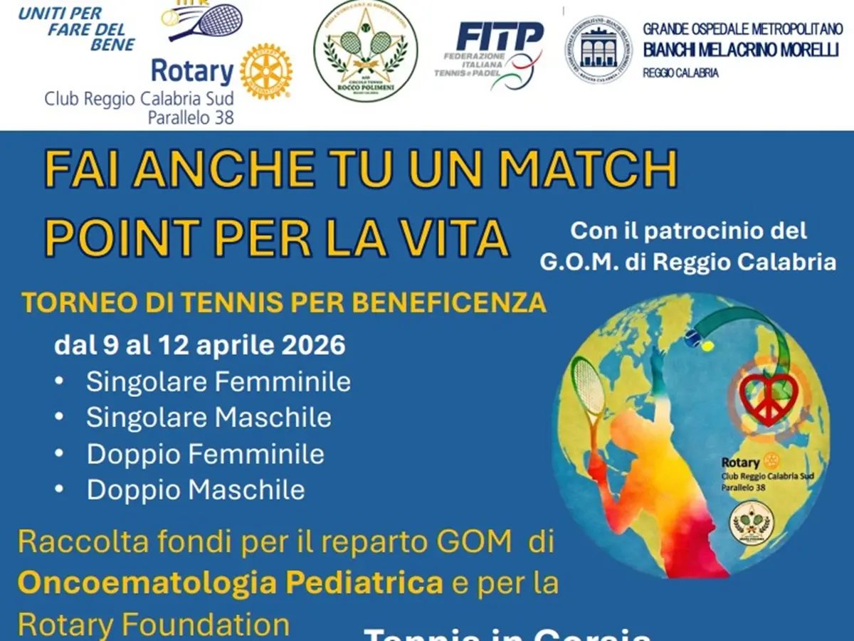 Tennis e solidarietà a Reggio Calabria: al via “Fai anche tu un match point per la vita”\n