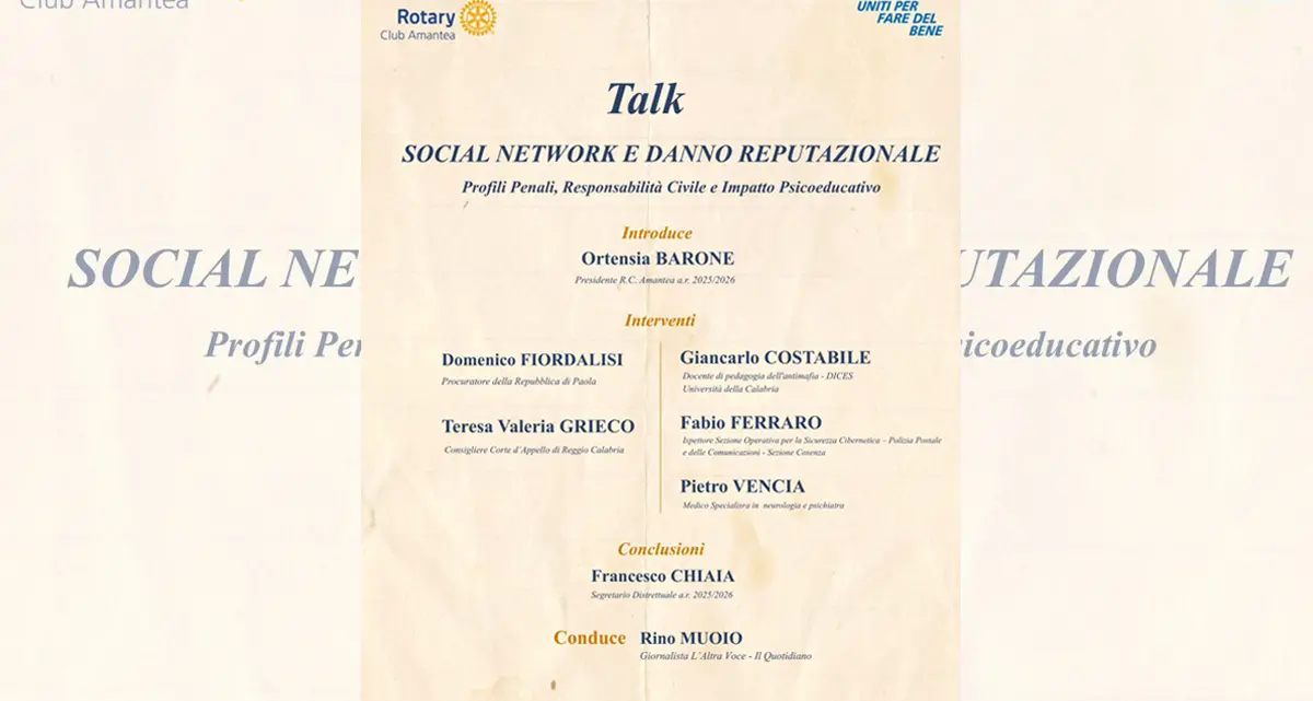 Amantea, il Rotary Club organizza un incontro su social network e danno reputazionale\n