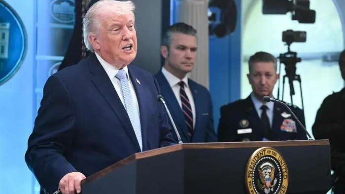 US President Donald Trump speaks about the conflict in Iran in the James S. Brady Press Briefing Room of the White House on April 6, 2026, in Washington, DC. (Photo by SAUL LOEB / AFP) , AFP