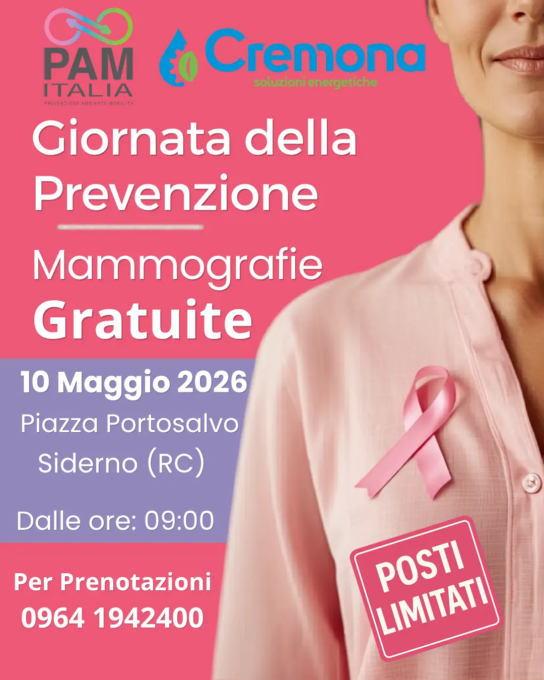 Siderno, il 10 maggio torna la Giornata della Prevenzione: mammografie gratuite grazie all’impegno di Cremona Srl\n