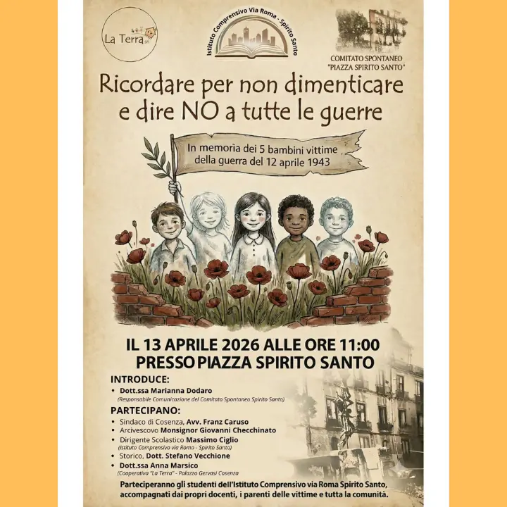 Cosenza ricorda i cinque scolari uccisi nel ’43: la cerimonia allo Spirito Santo\n