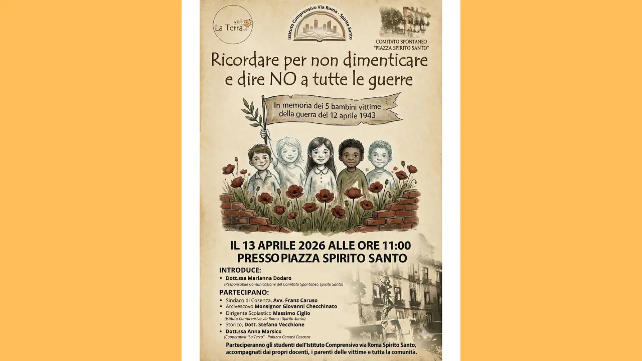 Cosenza ricorda i cinque scolari uccisi nel ’43: la cerimonia allo Spirito Santo\n