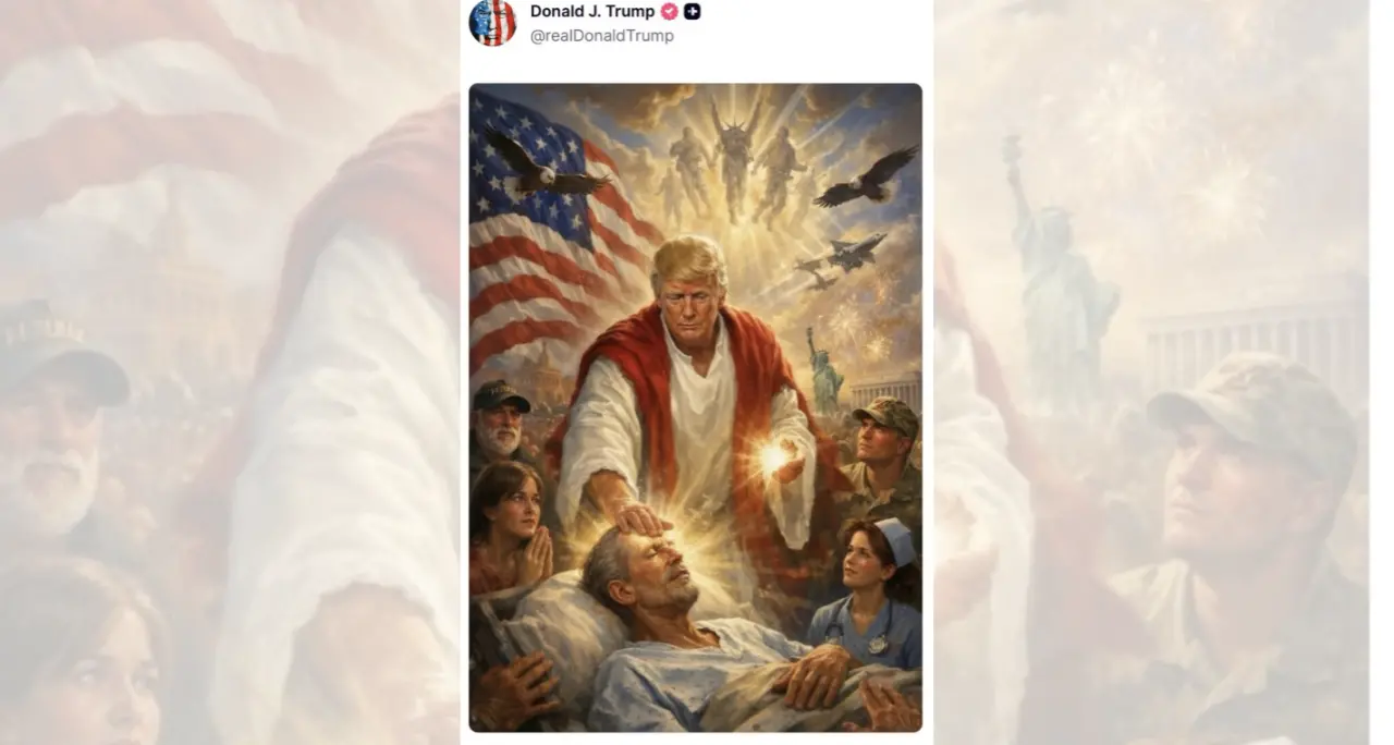 Dopo l’attacco al Papa\u00A0l’ultima uscita di\u00A0Trump sui social:\u00A0nell'immagine Ai come Gesù si illumina di luce divina\n