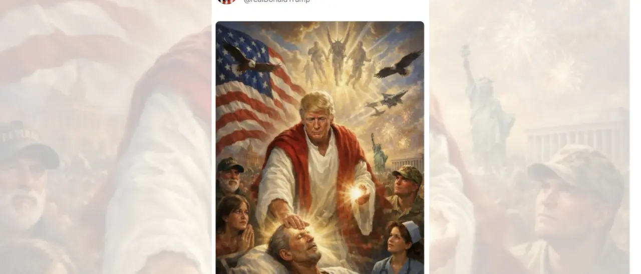 Dopo l’attacco al Papa\u00A0l’ultima uscita di\u00A0Trump sui social:\u00A0nell'immagine Ai come Gesù si illumina di luce divina\n