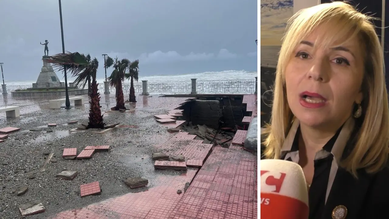 <p>Alcuni dei danni provocati dal ciclone Harry in Calabria, a destra la presidente Anci Calabria Simona Scarcella</p>\\n