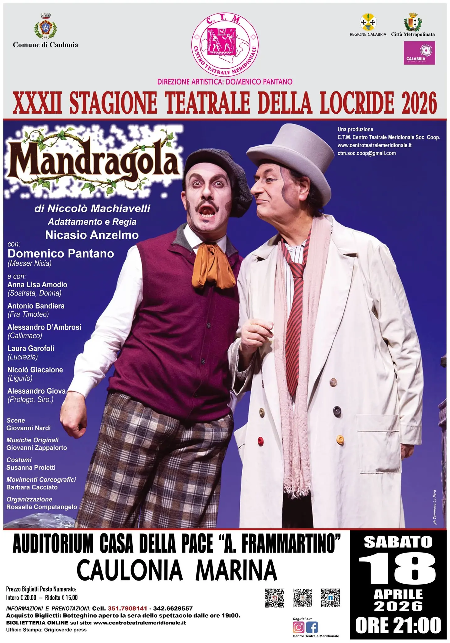 La Mandragola del Centro Teatrale Meridionale in scena a Caulonia il 18 aprile\n