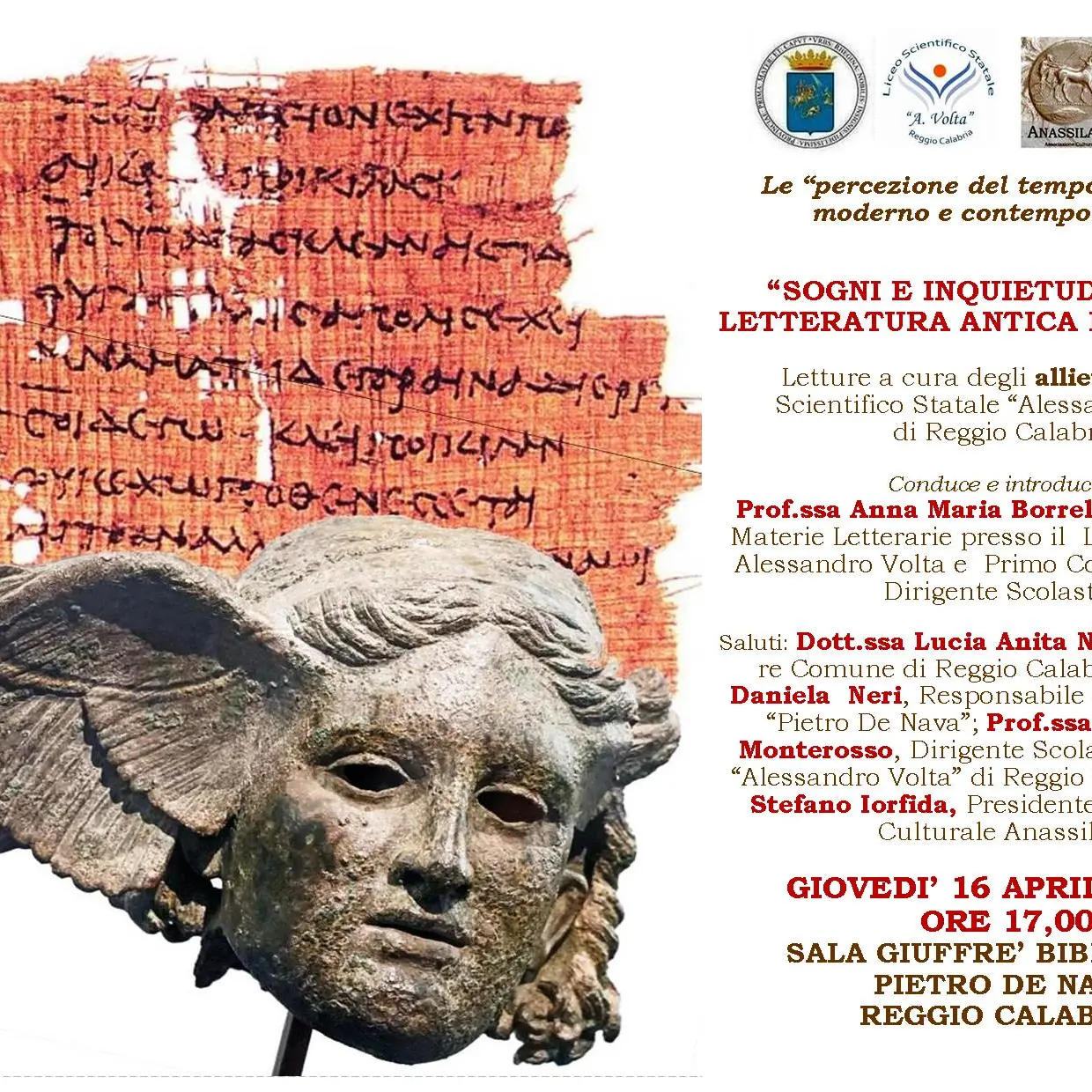 Reggio, incontro promosso dall’Anassilaos dal tema\u00A0“Sogni e inquietudini nella letteratura antica e moderna”\n