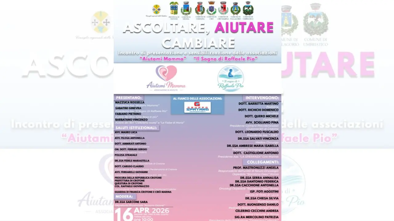 “Ascoltare, Aiutare, Cambiare”, a Torre Melissa un\u00A0evento su inclusione e supporto sociale\n