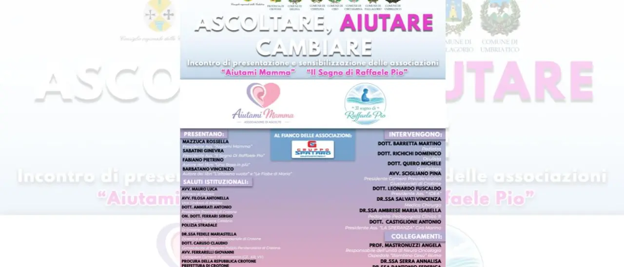 “Ascoltare, Aiutare, Cambiare”, a Torre Melissa un\u00A0evento su inclusione e supporto sociale\n