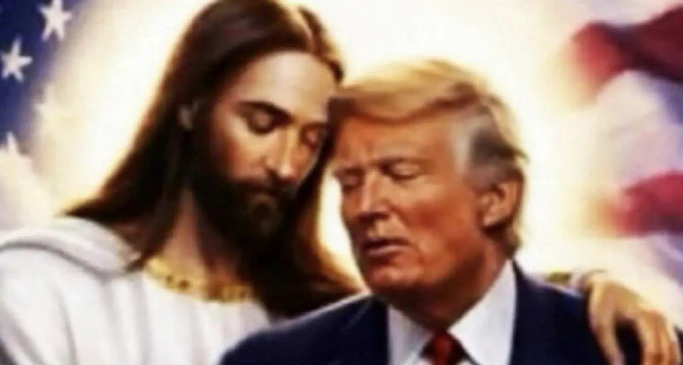 L’ultima provocazione social di Trump: in una foto compare abbracciato a Gesù. I commenti: «Scelto da Dio»\n