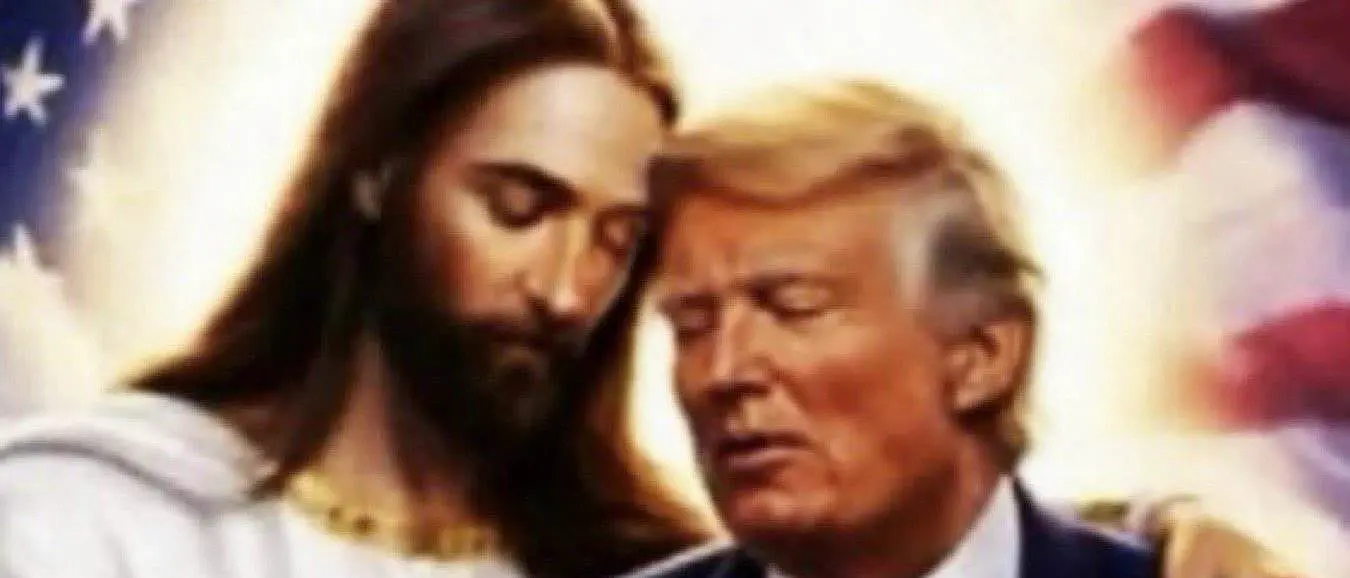 L’ultima provocazione social di Trump: in una foto compare abbracciato a Gesù. I commenti: «Scelto da Dio»\n