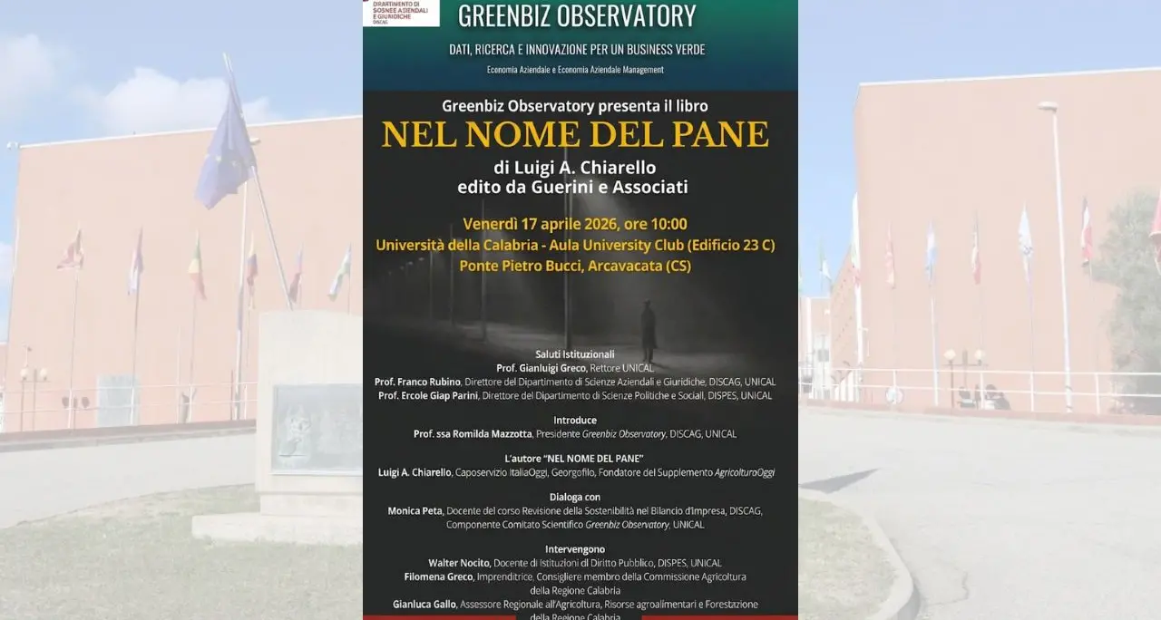 Unical, domani la presentazione del libro “Nel nome del pane” di Luigi Chiarello\n