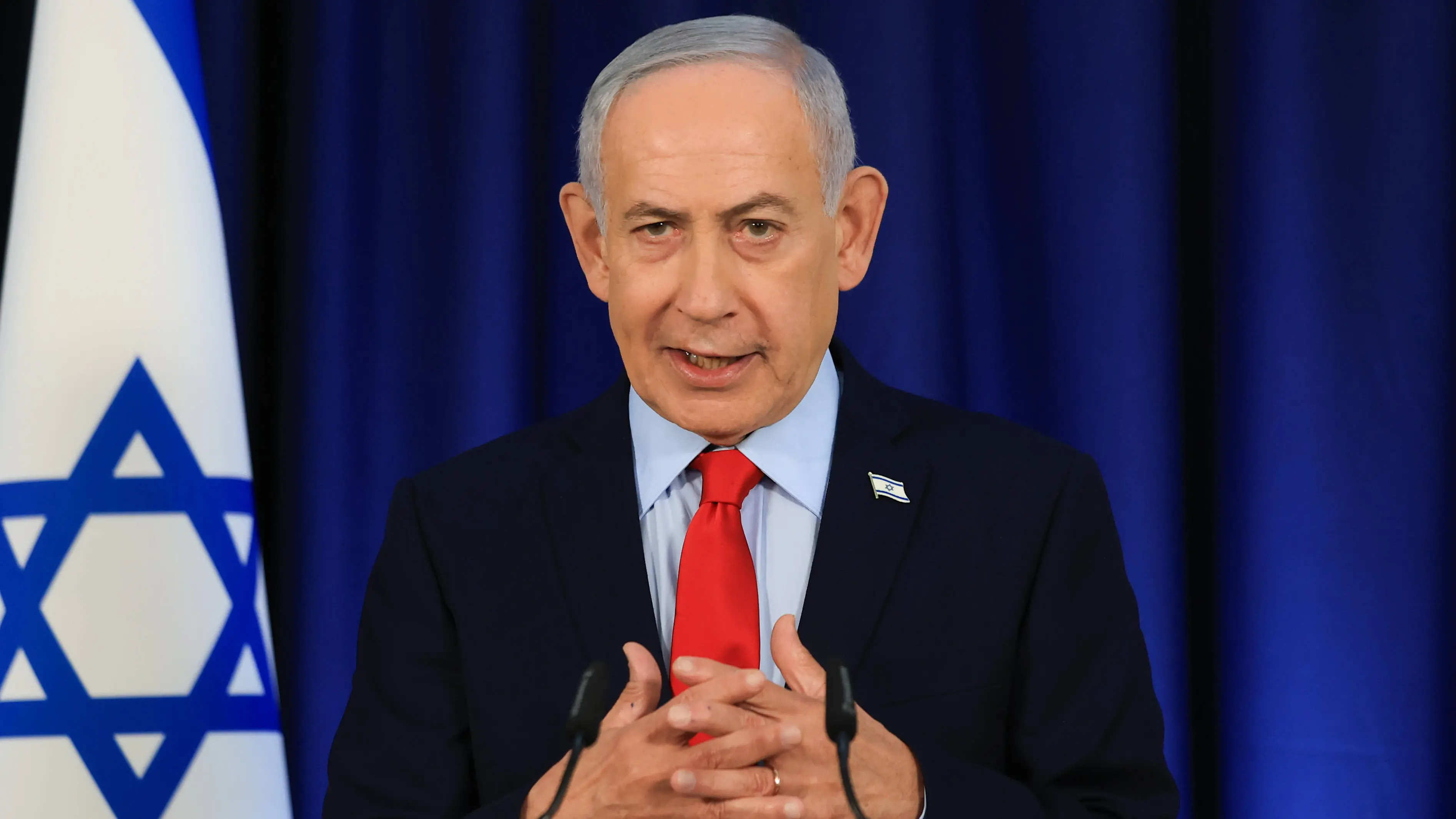 Israeli Prime Minister Benjamin Netanyahu attends a press conference, amid the U.S.-Israel conflict with Iran, in Jerusalem, March 19, 2026. //COHENMAGENGIL_sipa.8032/Credit:Ronen Zvulun/POOL/SIPA/2603192014 , Ronen Zvulun/POOL/SIPA