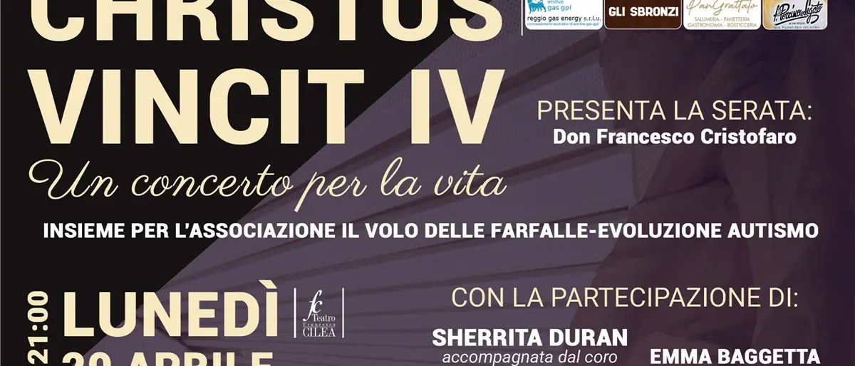 “Christus Vincit IV\u00A0– Un Concerto per la Vita”\u00A0lunedì al teatro\u00A0Cilea \n