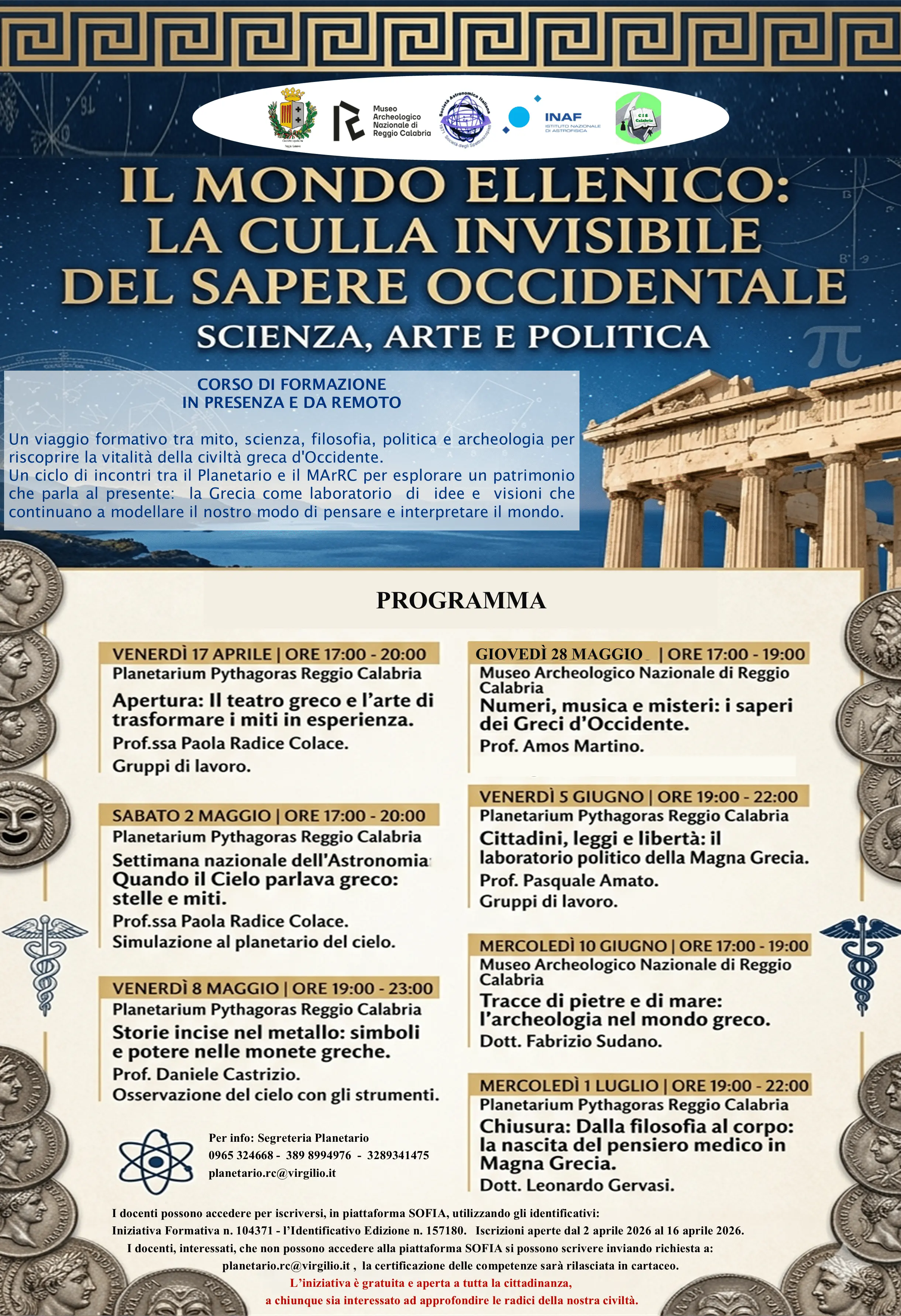 Al via il Corso di Formazione “Il mondo ellenico: la culla invisibile del sapere occidentale – Scienza, Arte e Politica”\n