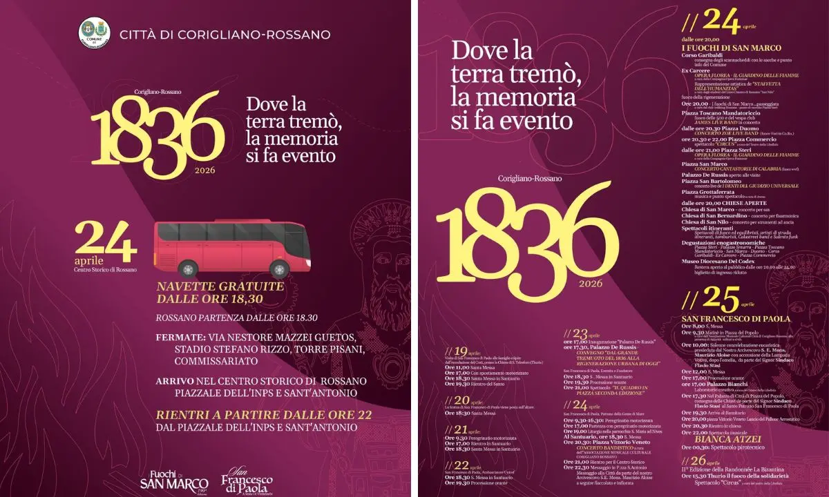 Corigliano-Rossano celebra il 1836 tra Fuochi di San Marco e San Francesco\n