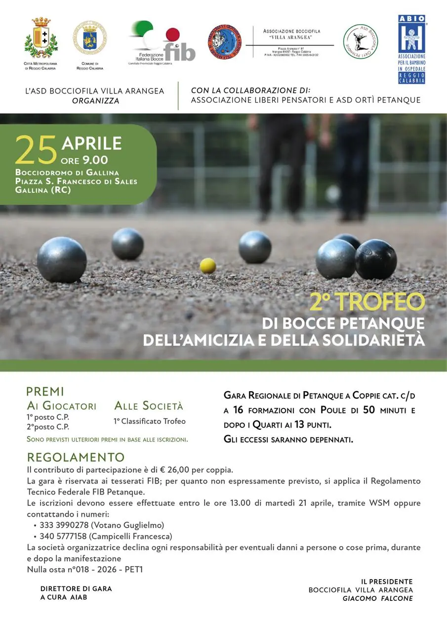 Reggio, presentato il \"Secondo Trofeo di Bocce Petanque dell’Amicizia e della Solidarietà”\n