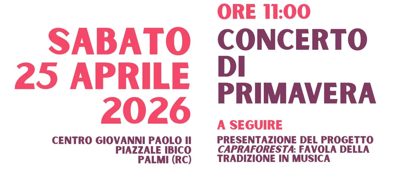 Il 25 aprile a Palmi il Concerto di Primavera presso il\u00A0Centro Giovanni Paolo II\n