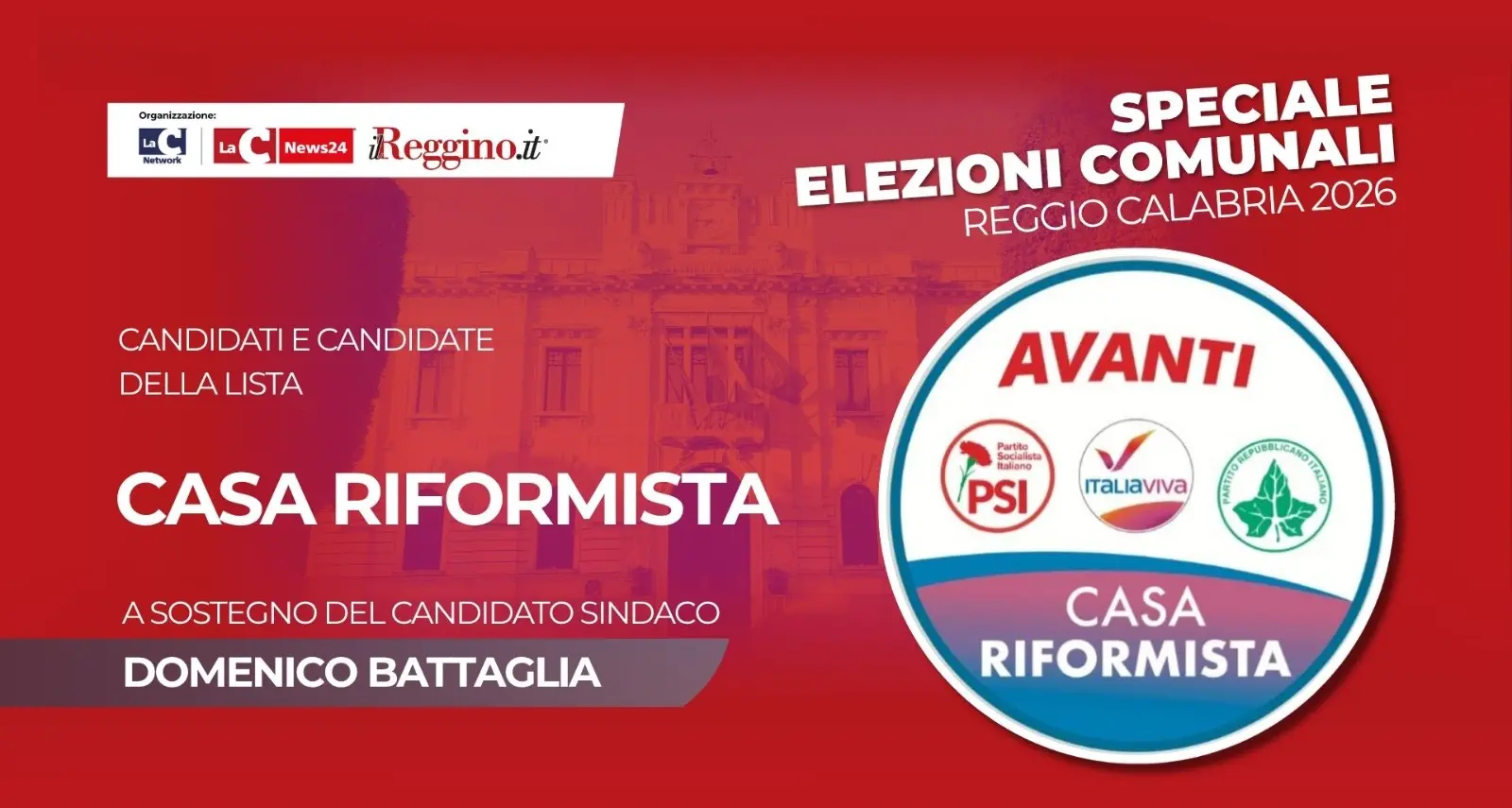 Centrosinistra, i 32 candidati di “Avanti Casa Riformista” a sostegno di Battaglia\n
