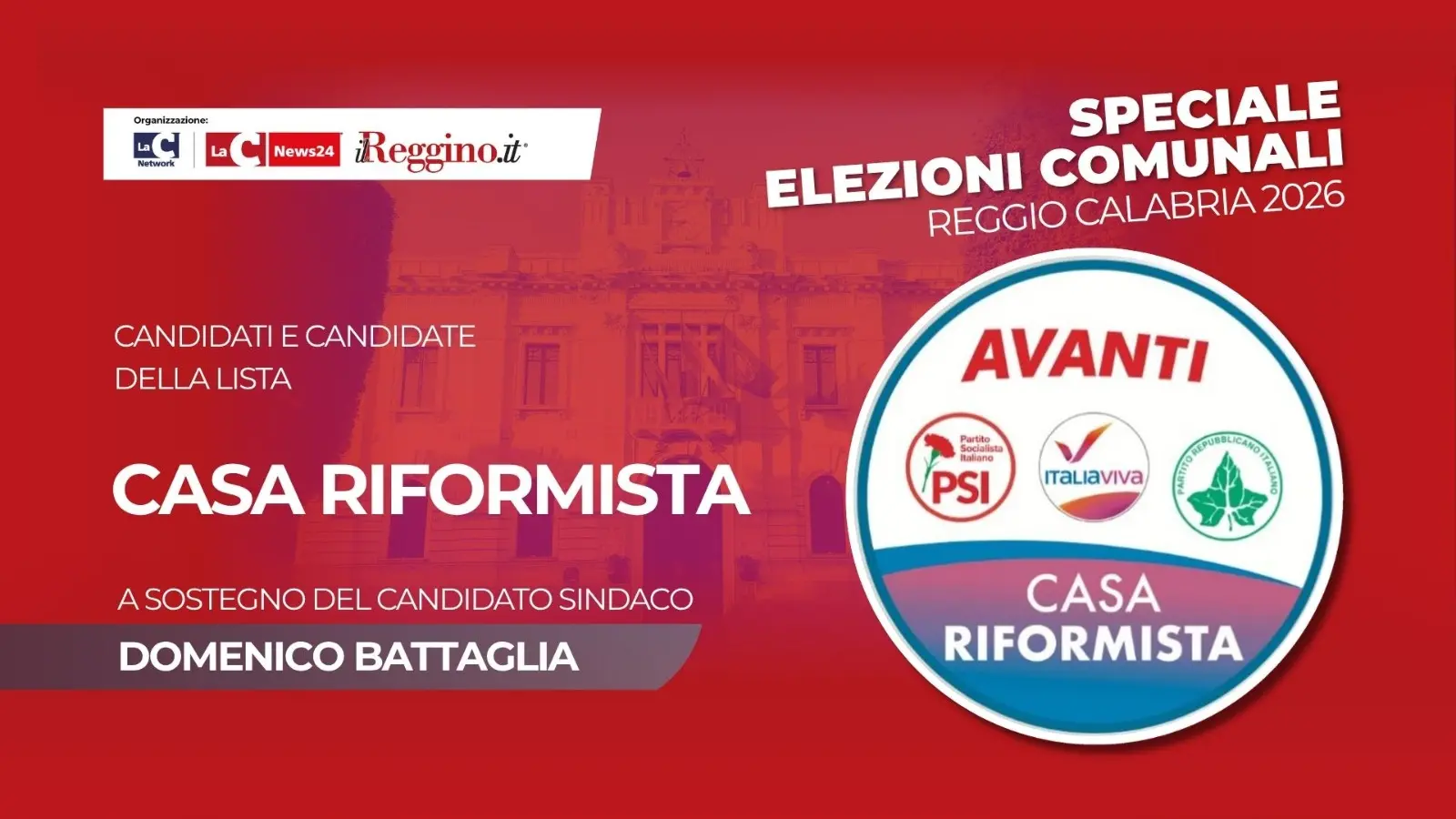 Centrosinistra, i 32 candidati di “Avanti Casa Riformista” a sostegno di Battaglia\n