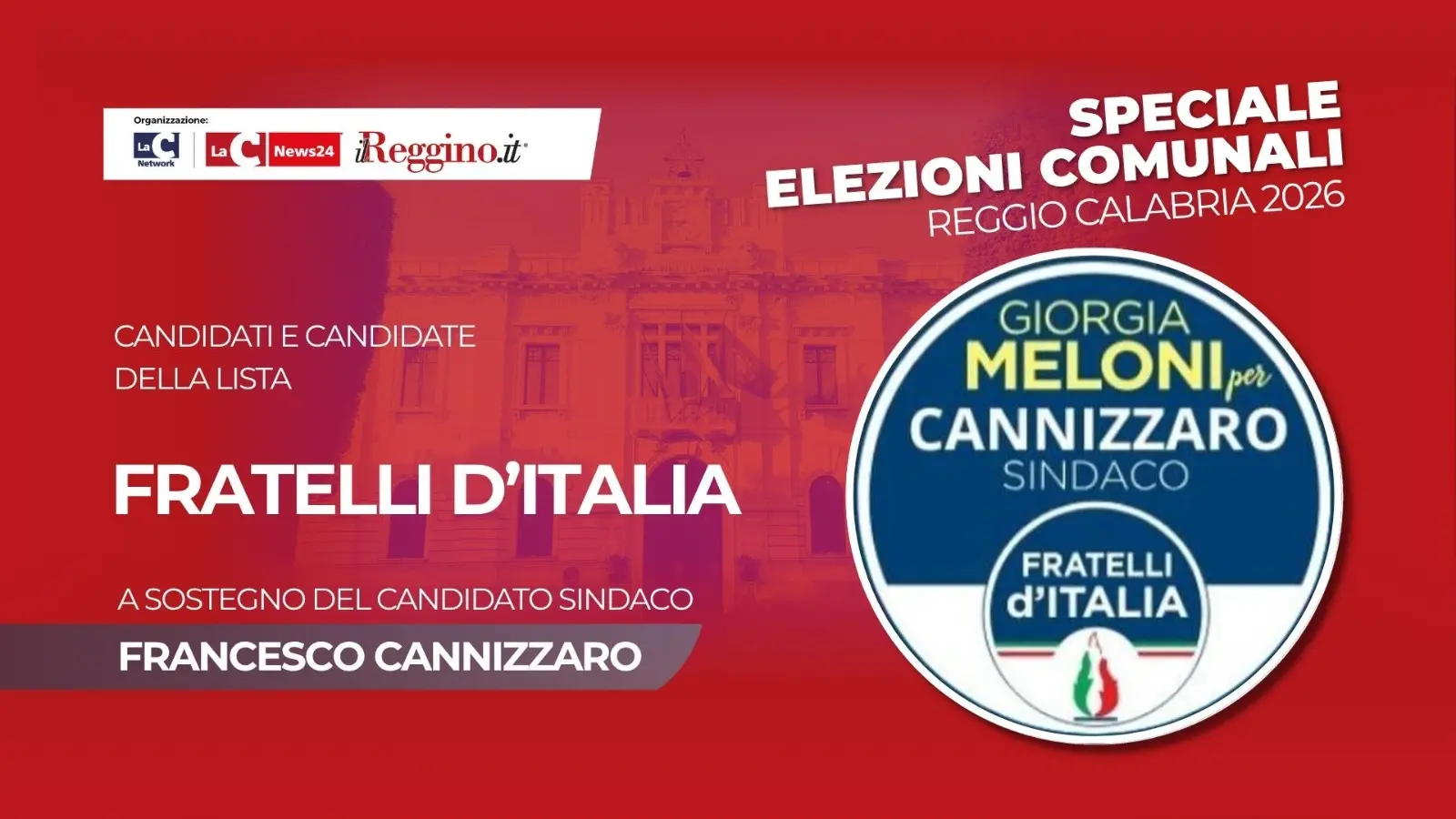 Centrodestra, i 32 candidati di Fratelli d’Italia a sostegno del candidato sindaco Cannizzaro\n