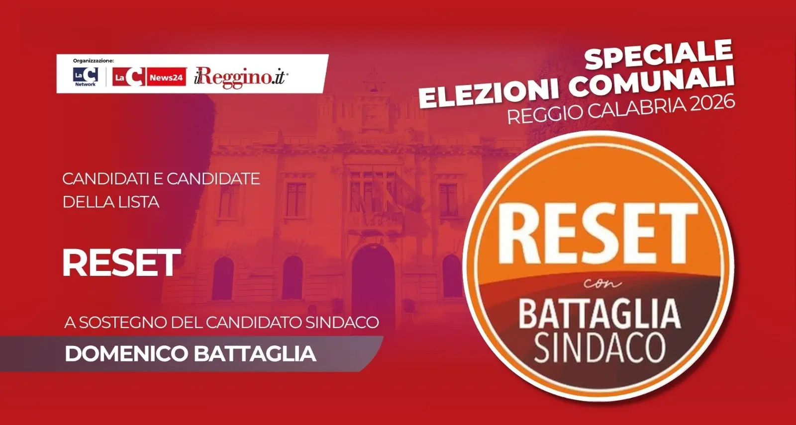 Centrosinistra, la lista civica Reset a sostegno del candidato sindaco Battaglia\n