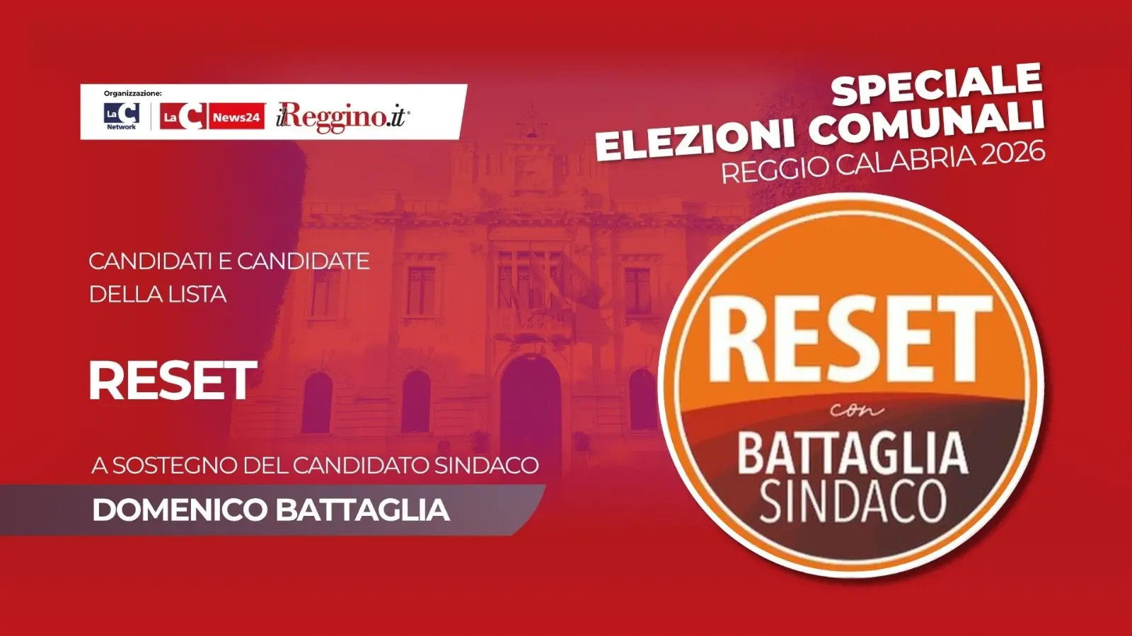 Centrosinistra, la lista civica Reset a sostegno del candidato sindaco Battaglia\n