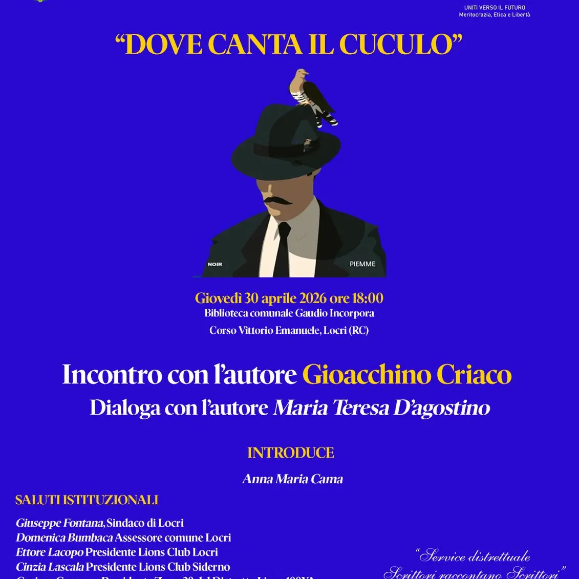 A Locri l’incontro promosso dai Lions con lo scrittore Gioacchino Criaco\n