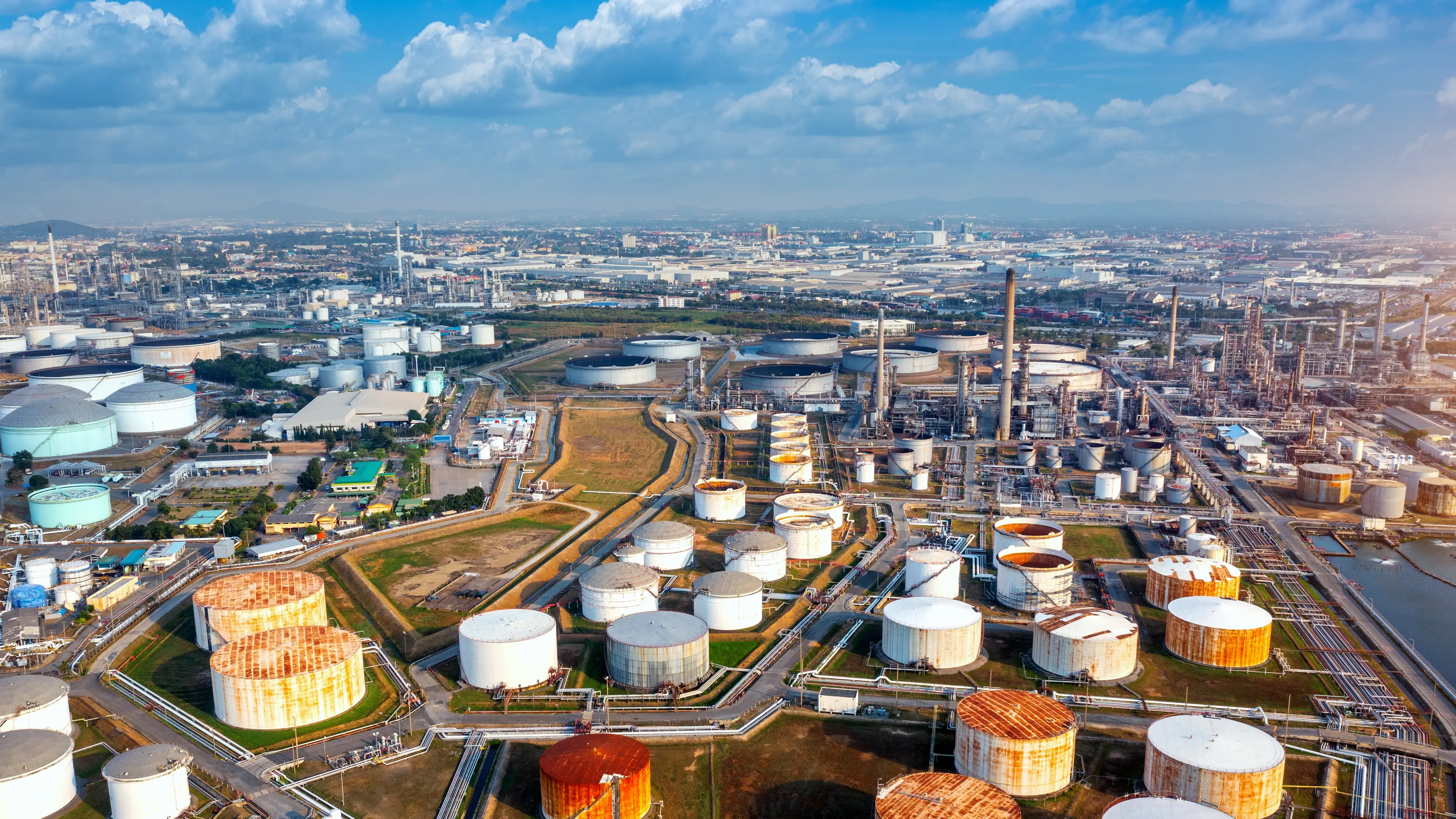 Aerial view of gas and oil refinery, Oil Industry.
