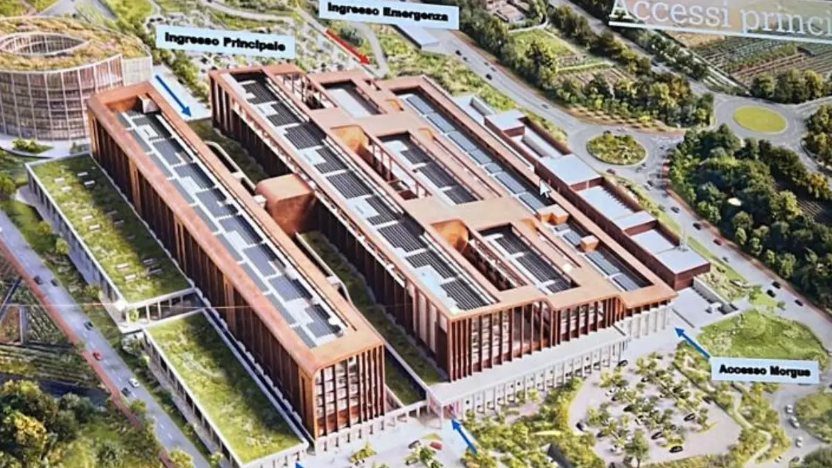 Il rendering del nosocomio che sorger\\u00E0 a Rende nei pressi dell\\u2019Unical