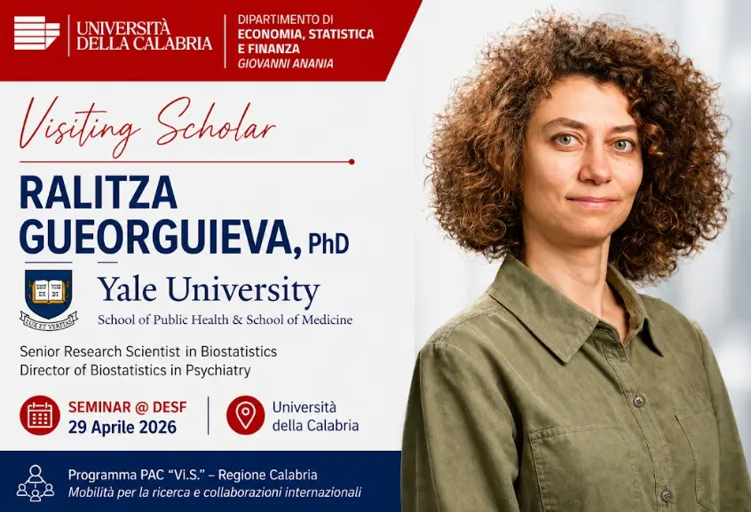 Il Dipartimento di Economia accoglie Ralitza Gueorguieva di Yale: ricerca internazionale e statistica avanzata all’UniCal\n