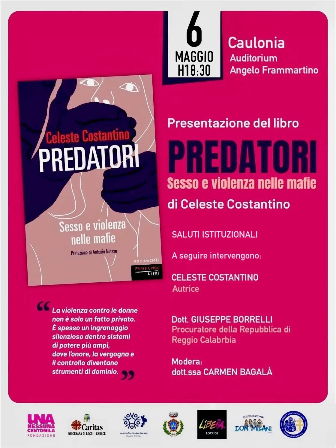 A Caulonia la presentazione del libro “Predatori. Sesso e violenza nelle mafie” di Celeste Costantino\n