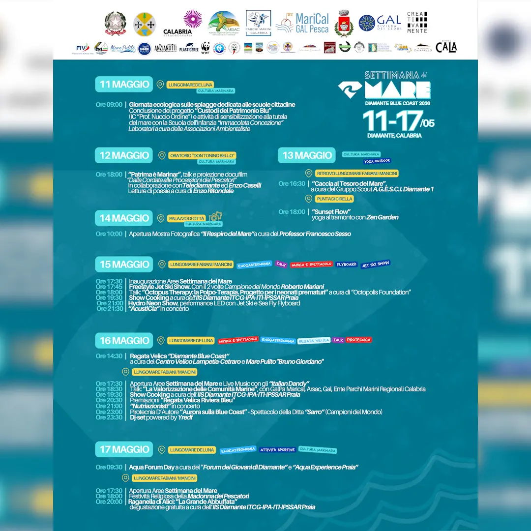 Tutto pronto per la “Settimana del Mare –\u00A0Diamante Blue Coast 2026” tra sport, scienza e spettacolo\n