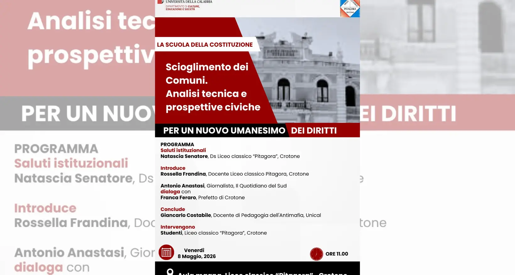 “La scuola della Costituzione”: a Crotone un’analisi tecnica e civile sullo scioglimento dei Comuni\n
