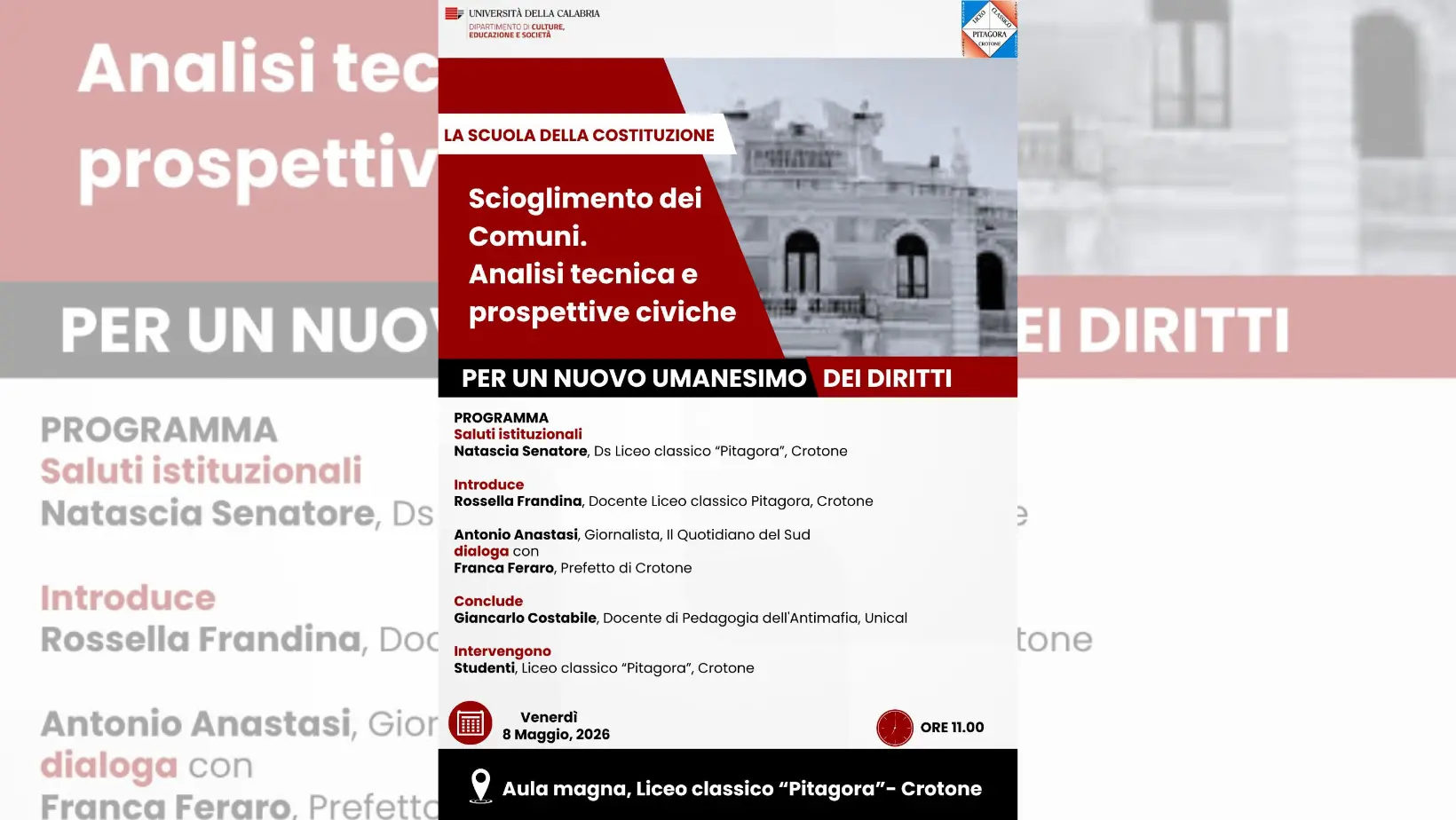 “La scuola della Costituzione”: a Crotone un’analisi tecnica e civile sullo scioglimento dei Comuni\n