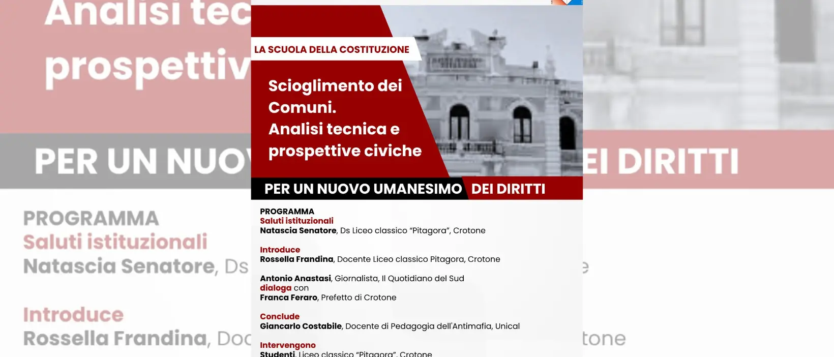“La scuola della Costituzione”: a Crotone un’analisi tecnica e civile sullo scioglimento dei Comuni\n