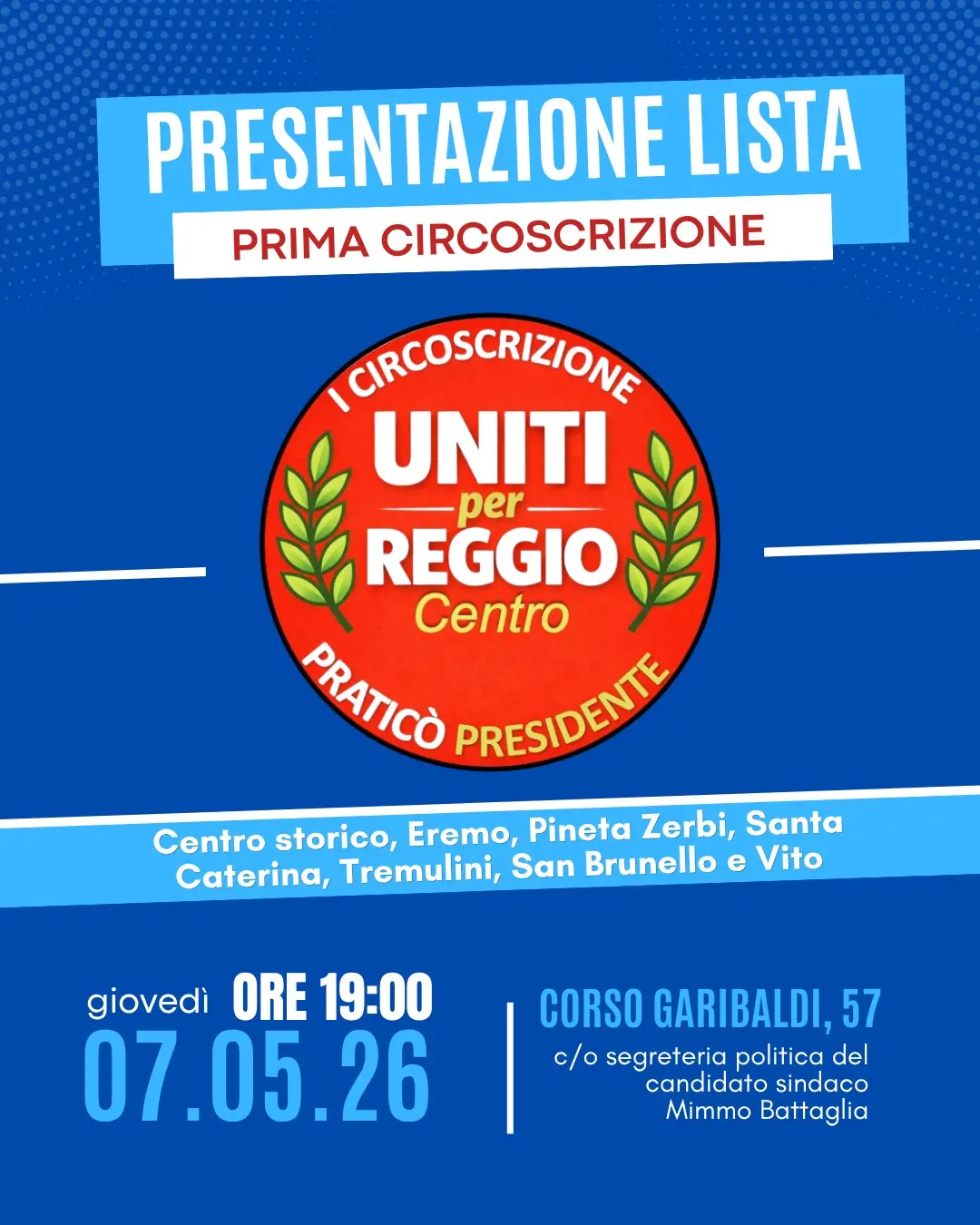 Presentazione della lista “Uniti per Reggio Centro” a sostegno di Mimmo Praticò presidente\u00A0della Prima Circoscrizione\n