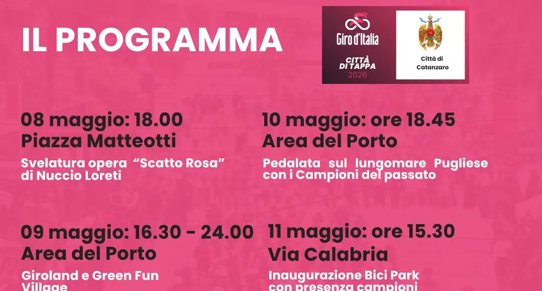 Catanzaro si prepara a vivere la grande festa del Giro d’Italia: domani l'inaugurazione del villaggio nell'area del porto (PROGRAMMA)\n