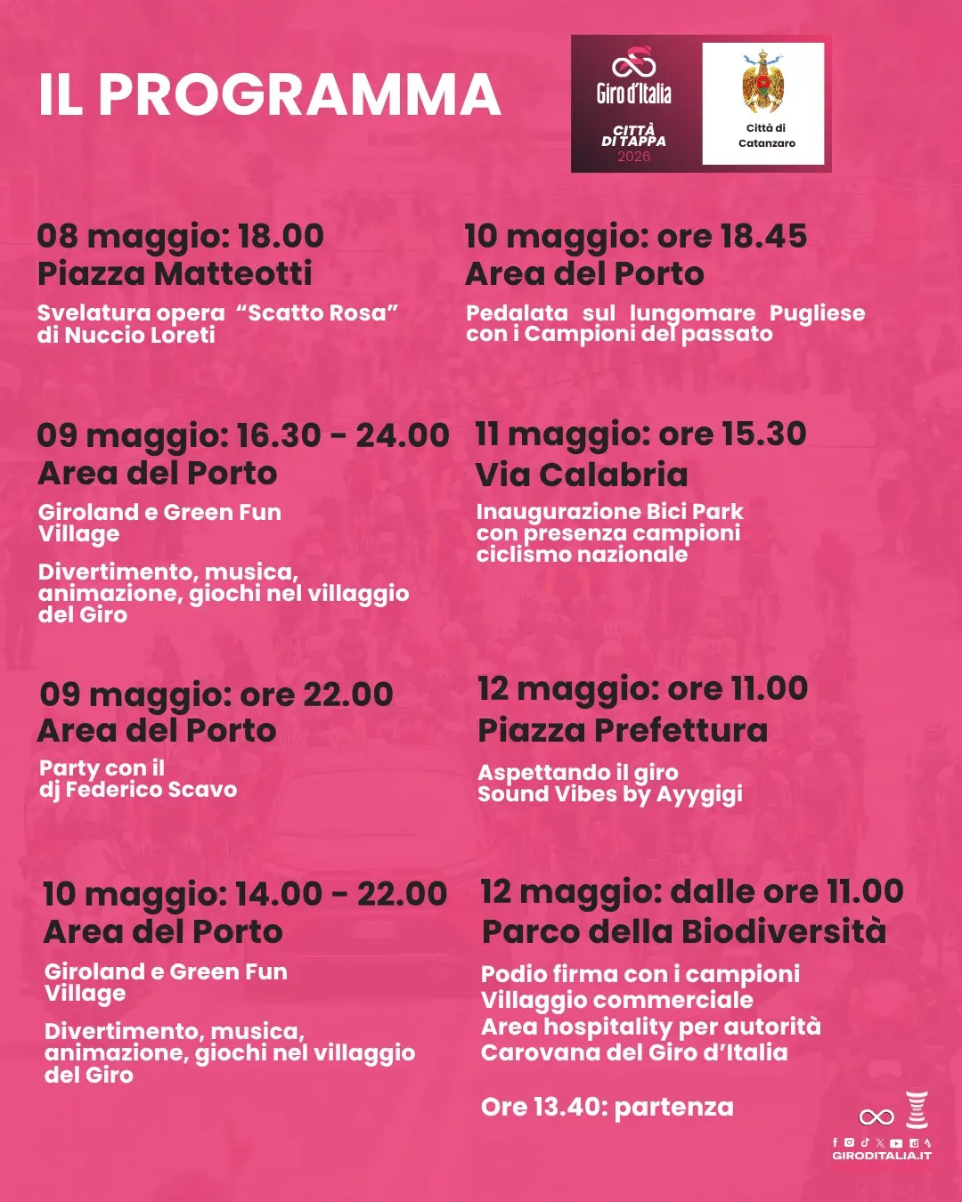 Catanzaro si prepara a vivere la grande festa del Giro d’Italia: domani l'inaugurazione del villaggio nell'area del porto (PROGRAMMA)\n