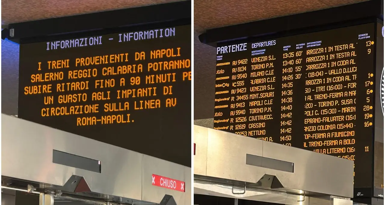 Treni in tilt sulla Roma-Napoli, disagi anche da e per la Calabria con ritardi (al momento) fino a 90 minuti\n