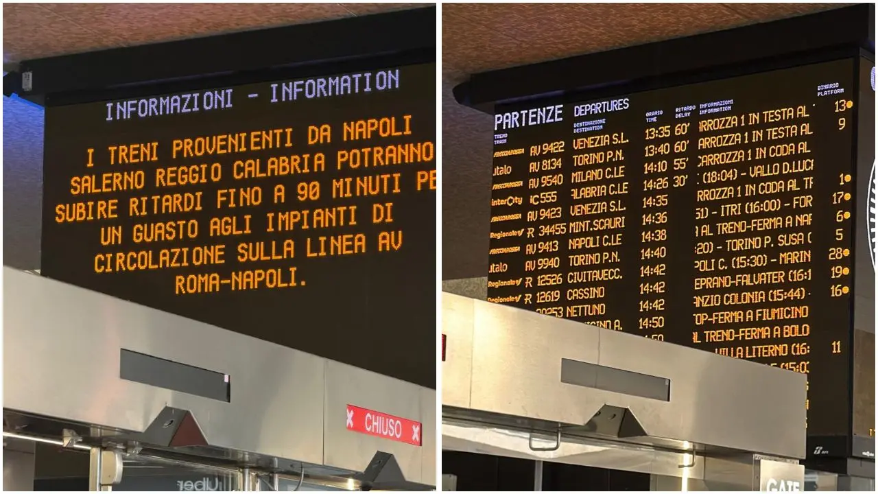 Treni in tilt sulla Roma-Napoli, disagi anche da e per la Calabria con ritardi (al momento) fino a 90 minuti\n
