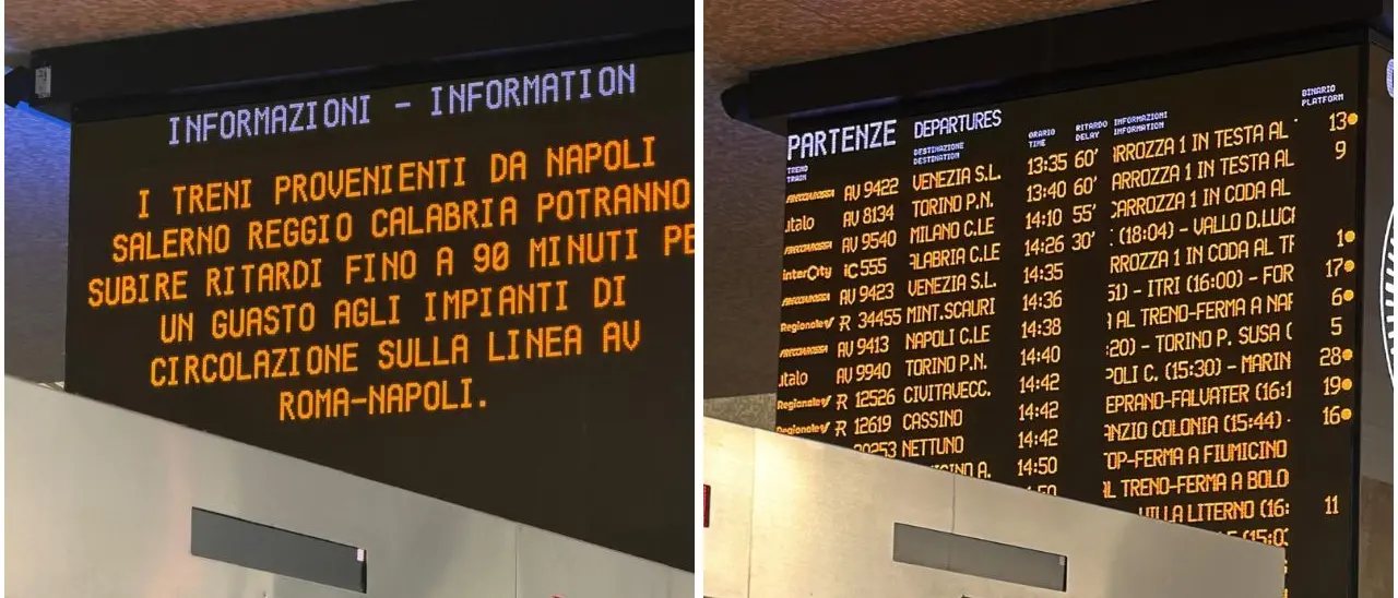 Treni in tilt sulla Roma-Napoli, disagi anche da e per la Calabria con ritardi (al momento) fino a 90 minuti\n