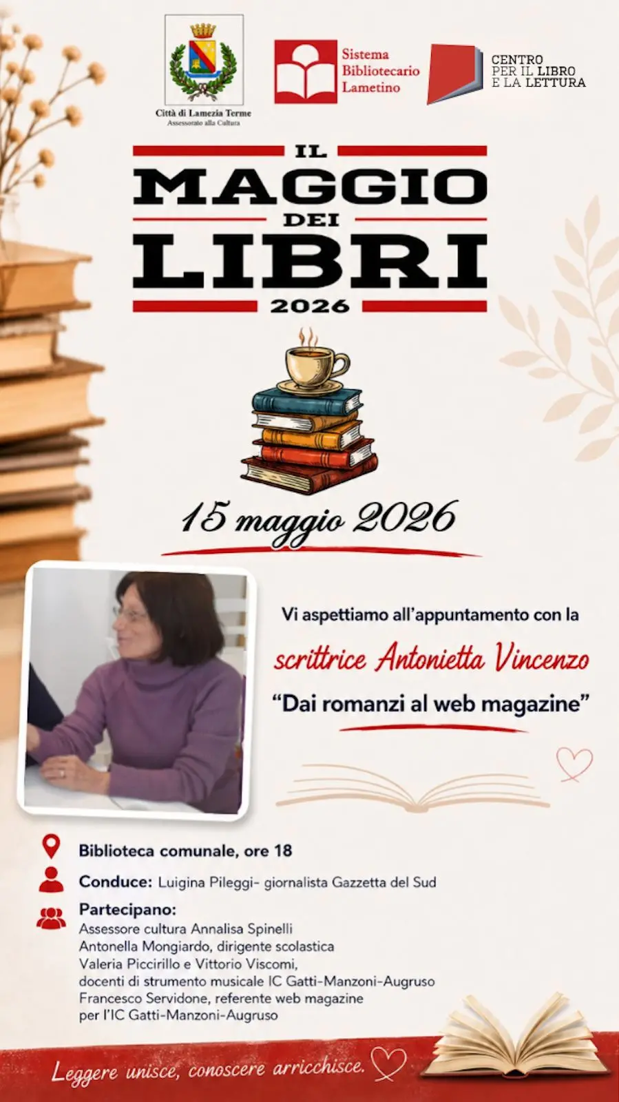 A Lamezia tutto pronto per il Maggio dei Libri,\u00A0appuntamento il 15\u00A0con\u00A0la scrittrice Antonietta Vincenzo\n