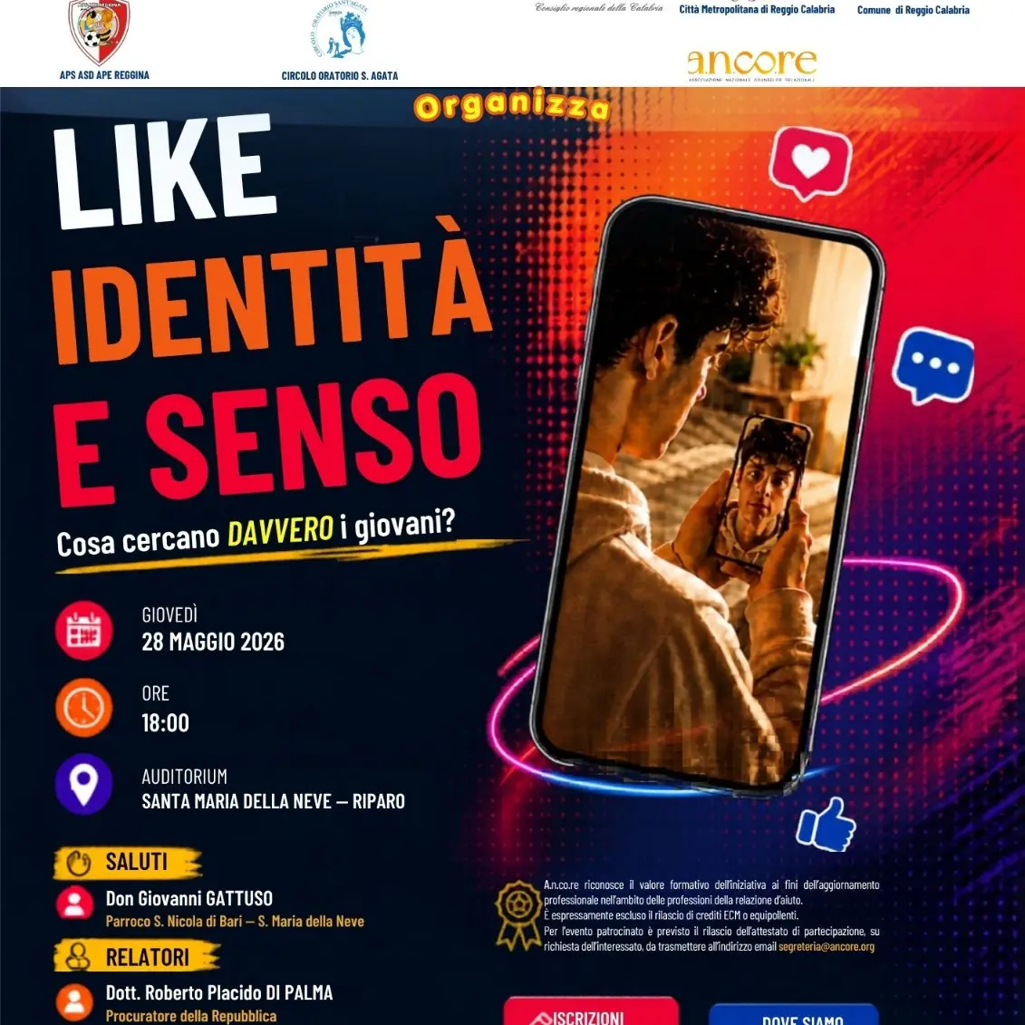 A Reggio l’incontro\u00A0dal titolo “Like, identità e senso. Cosa cercano davvero i giovani”\n