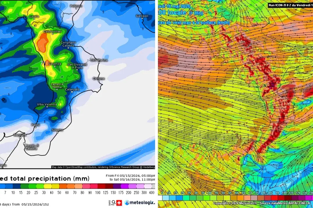Poche ore e il maltempo arriverà in Calabria: temporali, vento oltre 100 km/h e brusco calo delle temperature\n