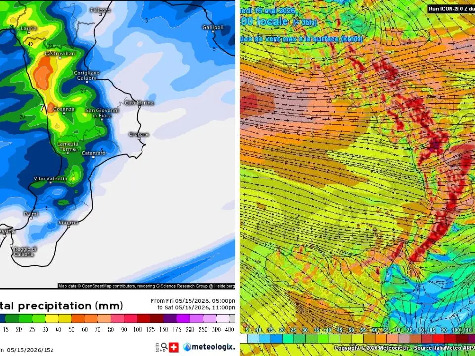Poche ore e il maltempo arriverà in Calabria: temporali, vento oltre 100 km/h e brusco calo delle temperature