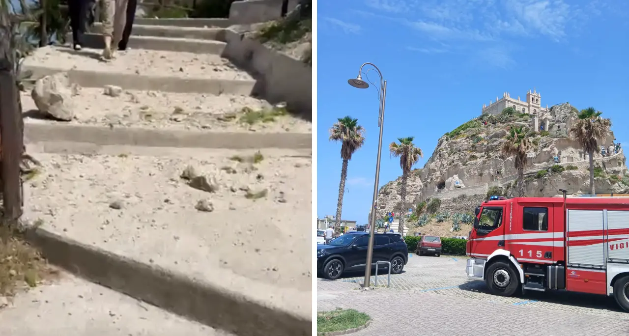 Tropea, caduta di massi tra i turisti sulla scalinata di Santa Maria dell’Isola: «Poteva essere una tragedia»\n