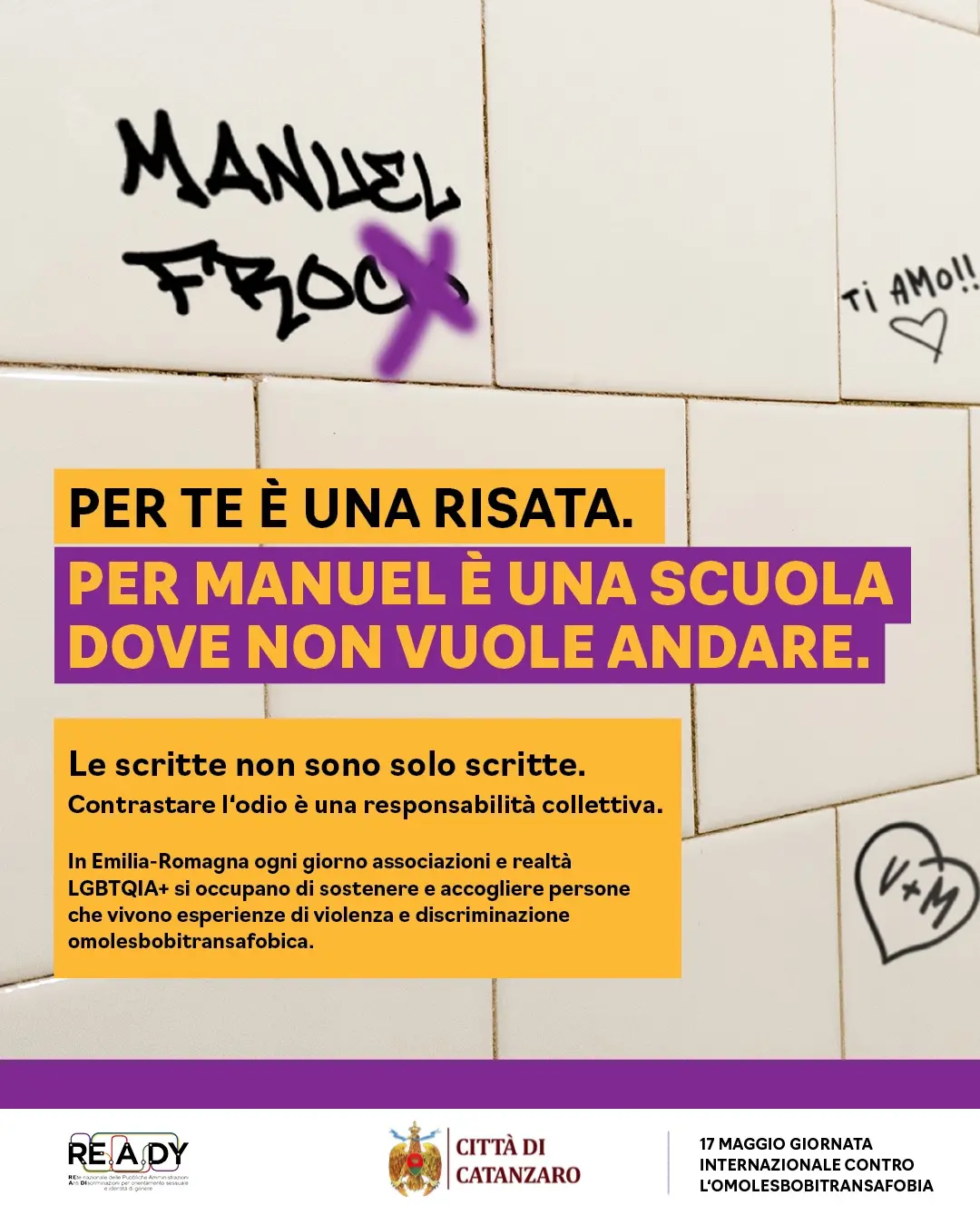 Giornata internazionale contro l'omofobia, la bifobia e la transfobia: Catanzaro rinnova il proprio impegno contro ogni discriminazione\n