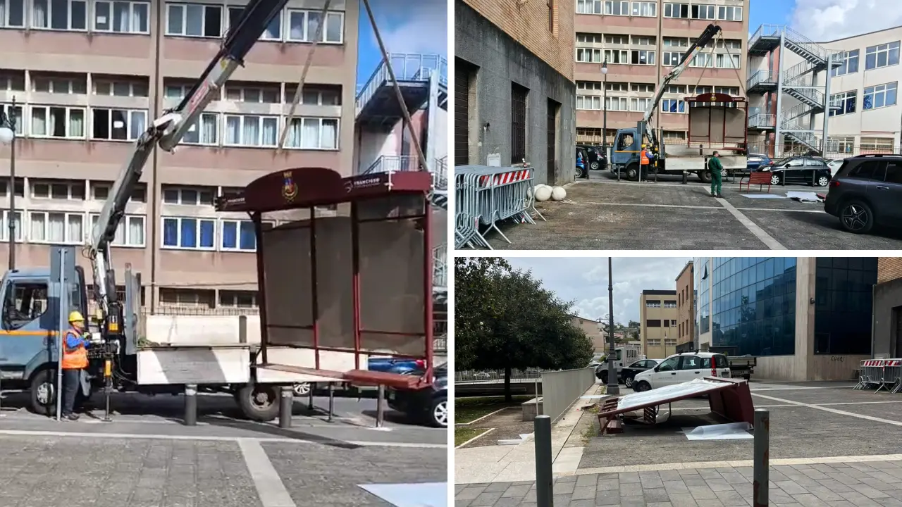 Rimossa la pensilina che si è abbattuta davanti al Municipio di Vibo ma la questione non è chiusa: dubbi sulla sicurezza\n