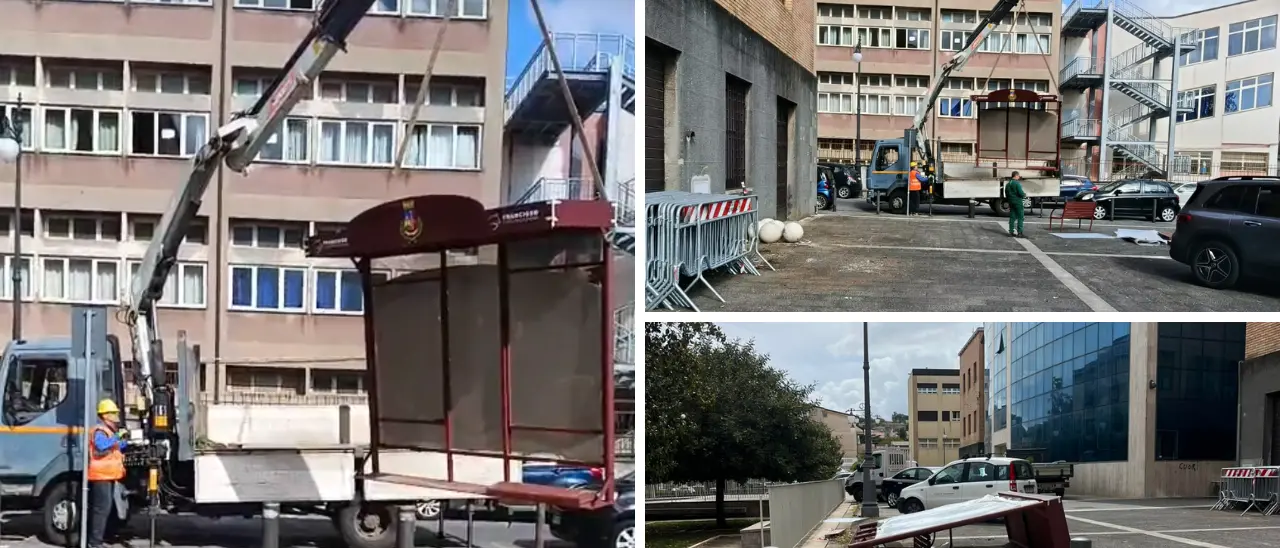 Rimossa la pensilina che si è abbattuta davanti al Municipio di Vibo ma la questione non è chiusa: dubbi sulla sicurezza\n